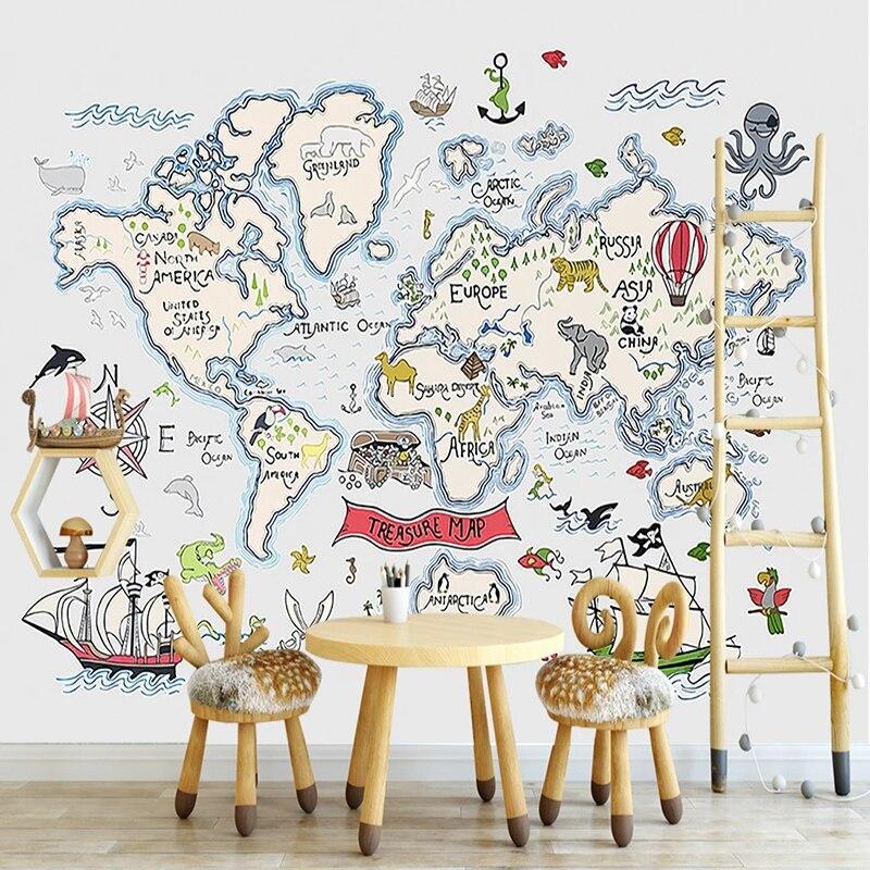Educational world map mural creating an engaging study corner in a child's bedroom