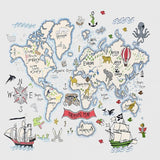 Adventure map mural making a statement in a modern children's library room