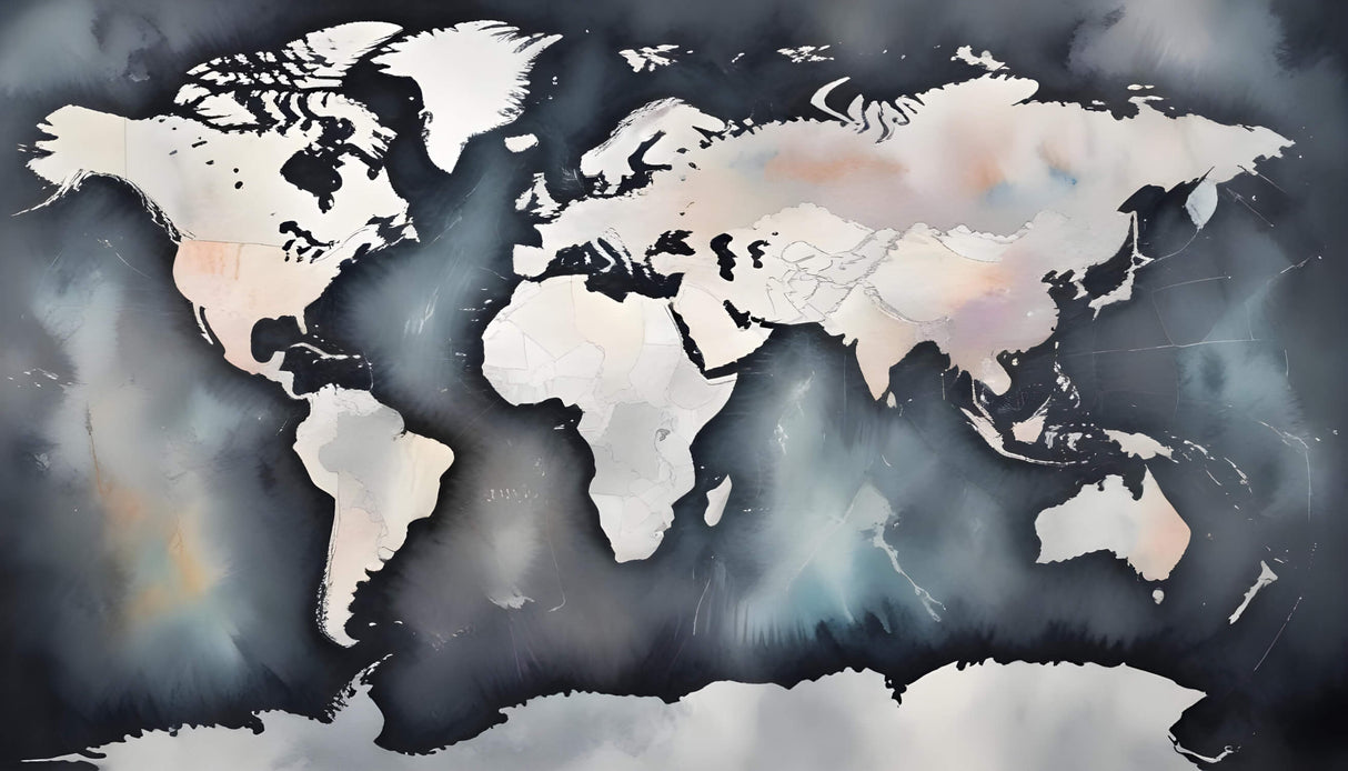 World Map Wallpaper design file showing navy blue watercolor pattern with white continents