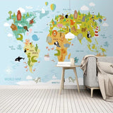 Educational world map mural transforming a modern playroom into an engaging learning space