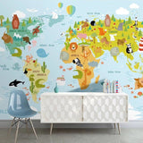 Animal world map mural making a stunning impact in a child's study area