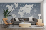 World map wallpaper with constellation design in study room