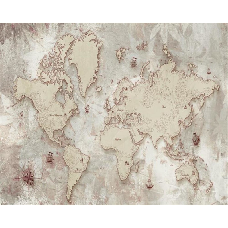 World Map Wallpaper design file showing detailed vintage cartographic pattern in beige and burgundy tones