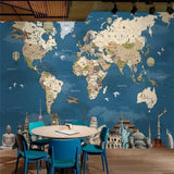 World Map Wall Mural in children's study area, inspiring young minds