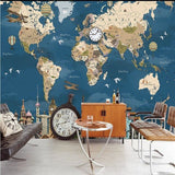 Vintage Map Wallpaper in dining room, creating sophisticated travel atmosphere