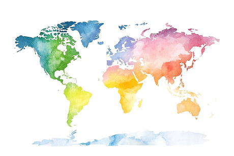 World Map Wallpaper design file showing detailed watercolor rainbow continents pattern