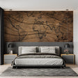 Wooden World Map Wallpaper in modern home office with natural lighting showing detailed continental outlines