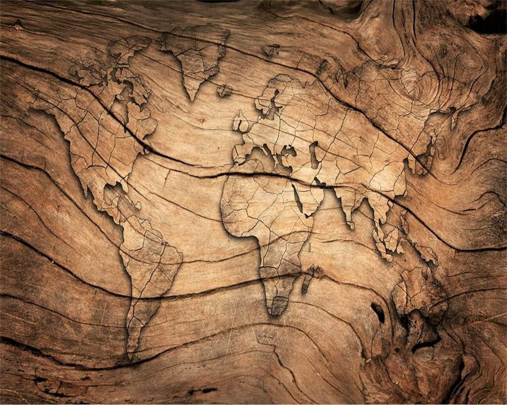 World Map Wallpaper design file showing wooden texture and detailed continental patterns