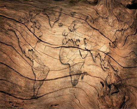 World Map Wallpaper design file showing wooden texture and detailed continental patterns
