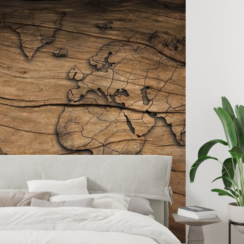 World Map Mural showcased in study room with wooden furniture
