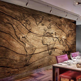 Wooden texture World Map Wallpaper in bedroom setting