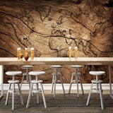 Wooden World Map design in library setting showing scale and detail