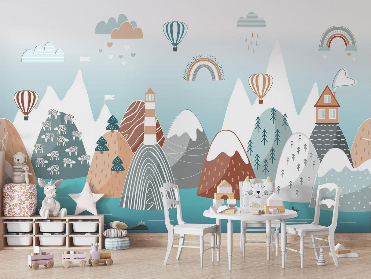 Mountain Mural Wallpaper | Scandinavian Kids Adventure Scene