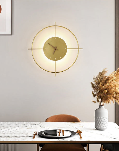 Modern Wall Clock  LED Backlit Gold Circle Design - Product showcase