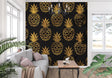 Zen garden wallpaper creating a peaceful atmosphere in a modern living room with minimalist furniture