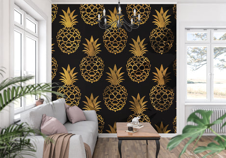 Zen garden wallpaper creating a peaceful atmosphere in a modern living room with minimalist furniture