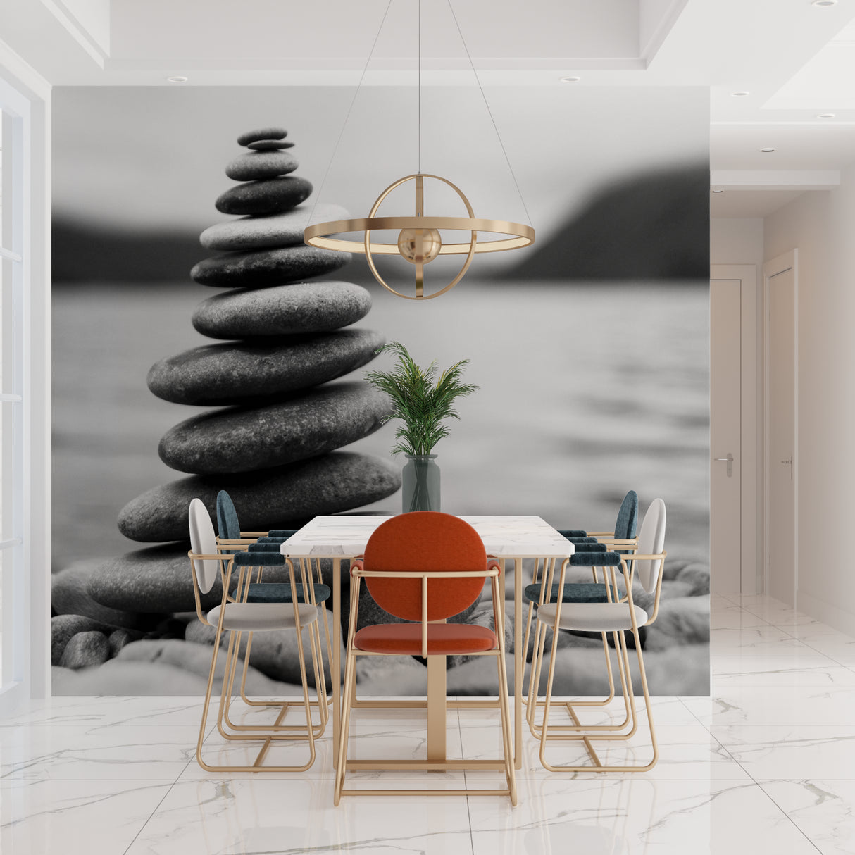 Black and white zen wallpaper transforming a meditation room