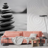 Balanced stone mural wallpaper in a peaceful home office setting