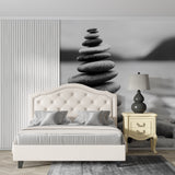 Zen rock wallpaper creating harmony in a yoga studio space