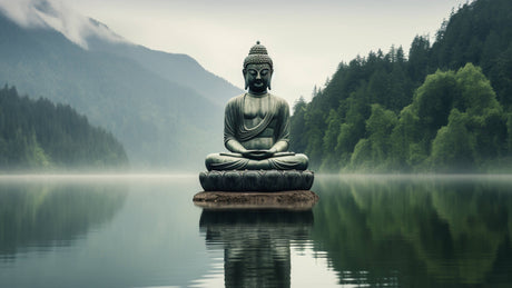 Buddha lake mountain reflection design file showing detailed misty landscape pattern
