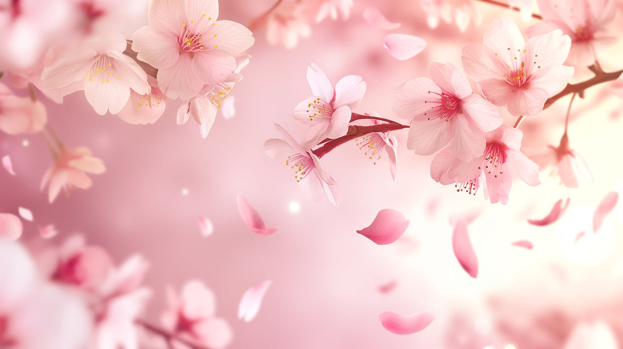 Cherry Blossom Mural Wallpaper  Delicate Pink Sakura Petals - Detailed wallpaper pattern view