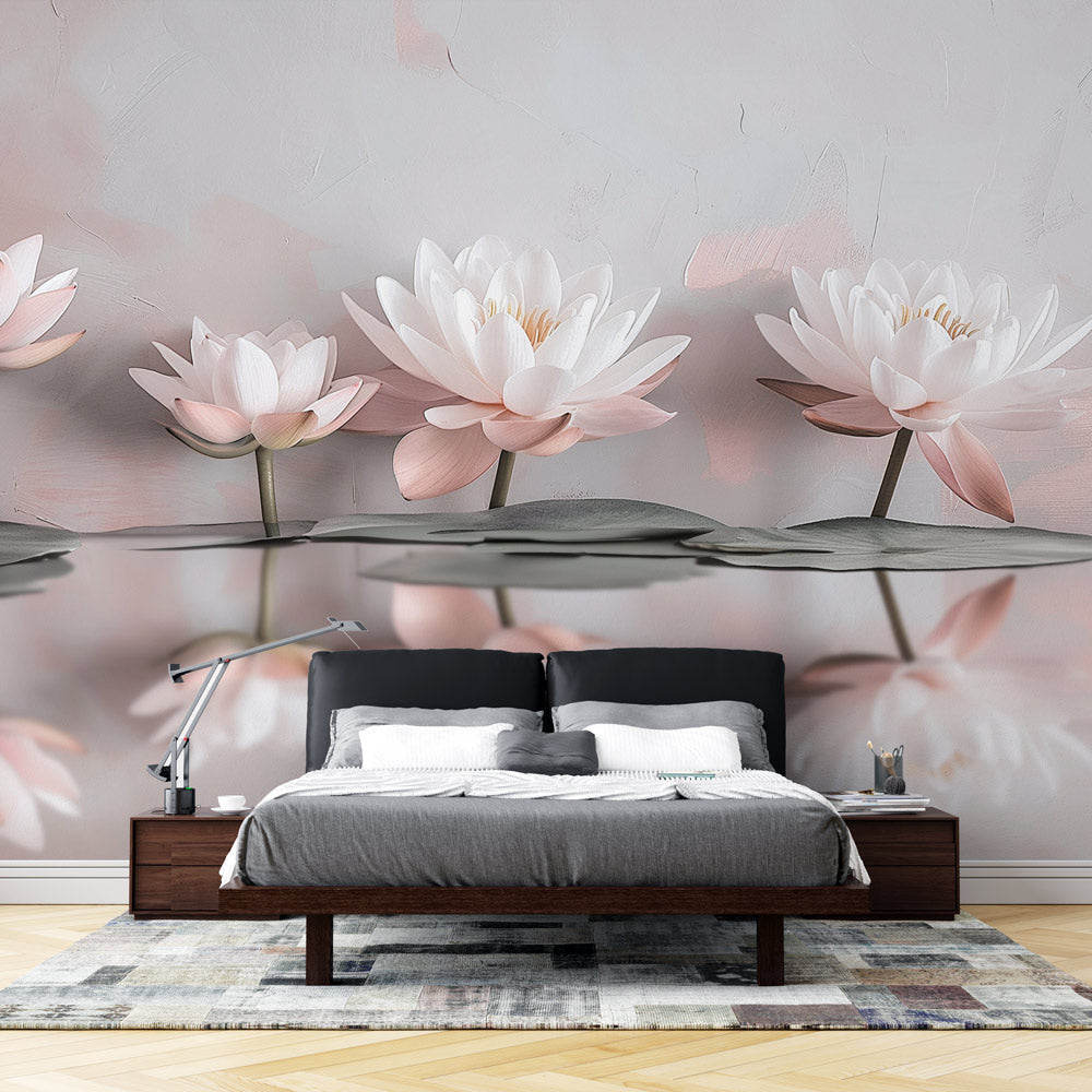 Lotus Mural Wallpaper  Delicate Pink and White Blooms - Premium wallpaper design showcase
