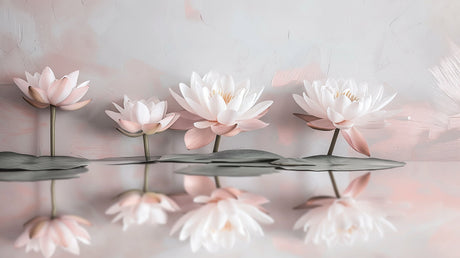 Lotus Mural Wallpaper  Delicate Pink and White Blooms - Detailed wallpaper pattern view