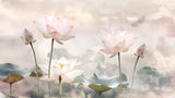 Lotus Mural Wallpaper  Pink Floral Oriental Design - Detailed wallpaper pattern view