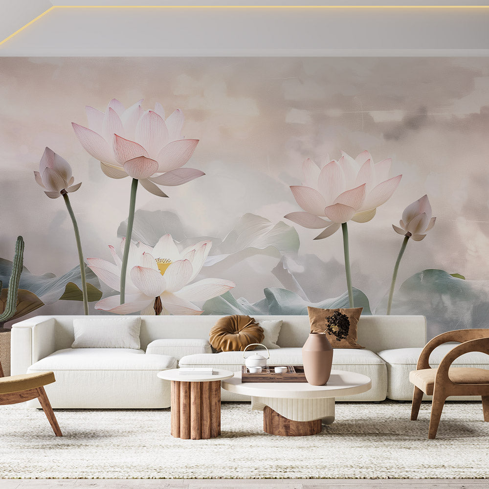 Lotus Mural Wallpaper  Pink Floral Oriental Design - Premium wallpaper design showcase