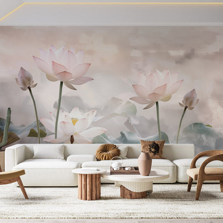 Lotus Mural Wallpaper  Pink Floral Oriental Design - Premium wallpaper design showcase