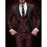 Luxury Three-Piece Suit  Burgundy Satin with Black Lapels - Product detail 7